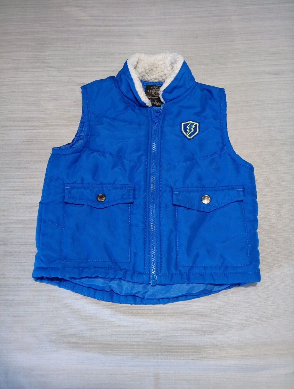 Buffalo David Bitton Boy's 3T Blue Puffer Vest Pockets With Snaps Lightning logo